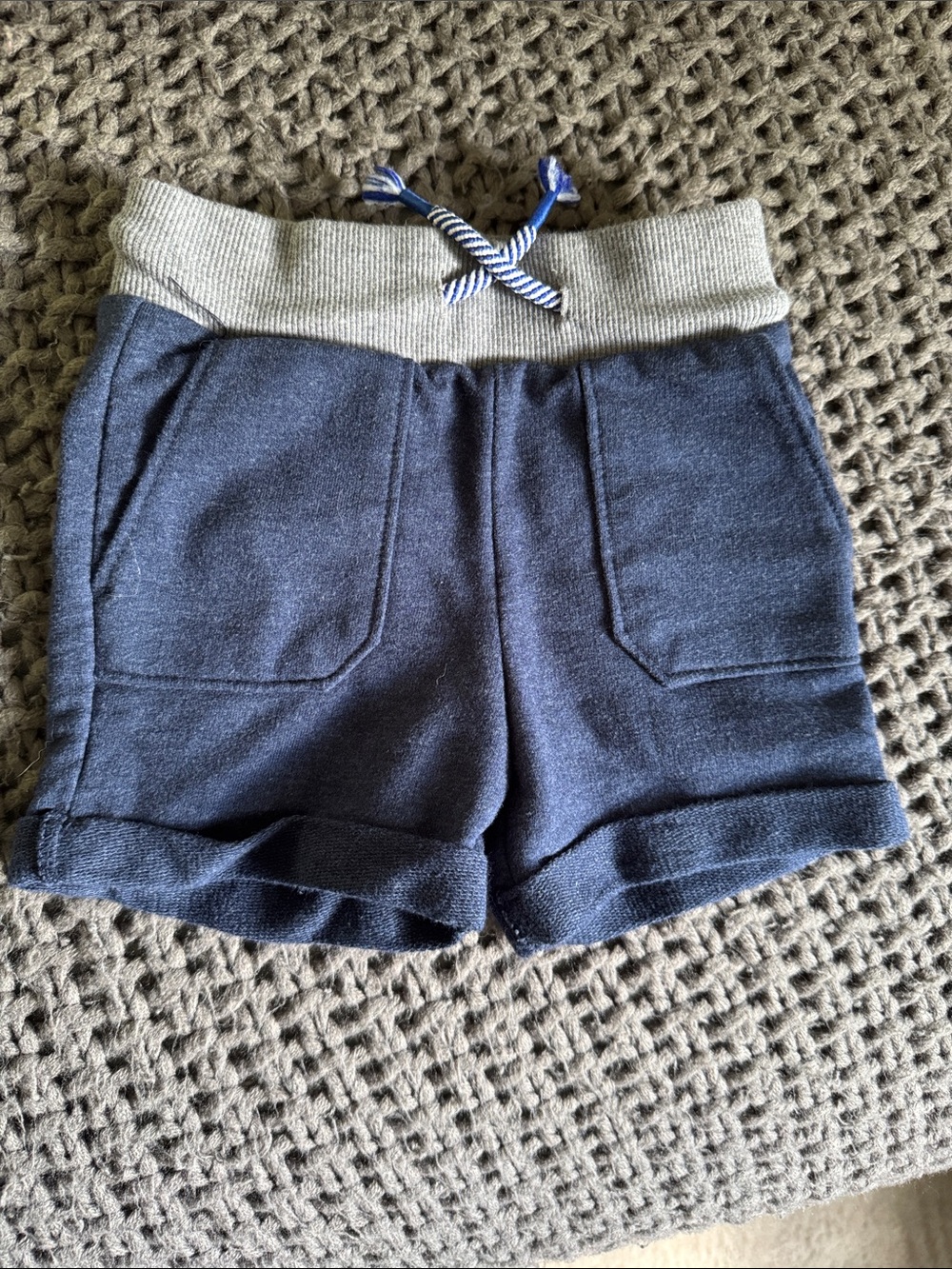 Cat & Jack Navy Shorts with Gray Waistband and Blue Drawstring